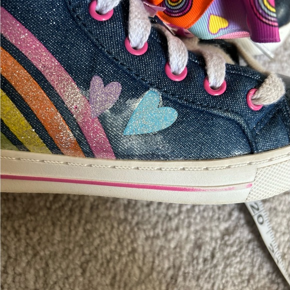 𝅺Jojo Siwa Sparkly Denim High Tops Rainbow heart bow size 13 - Picture 11 of 14